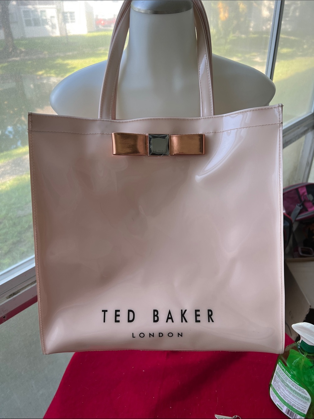Ted Baker Blush Patent Tote with Rose Bow Accent